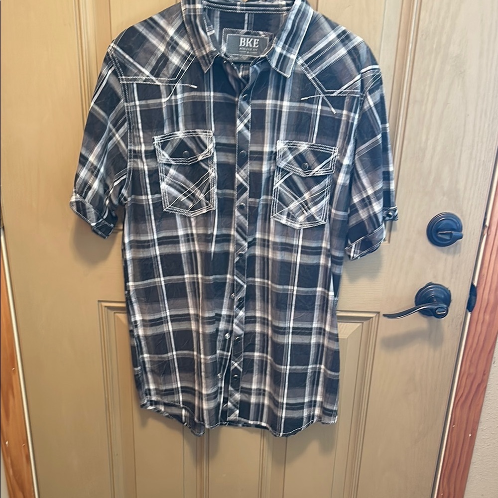 BKE Black and White Casual Button Down Shirt